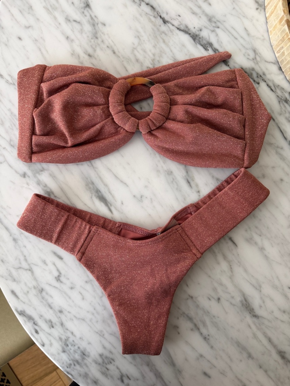 Montce Rose Rust Glitter Bandeau Bikini Set